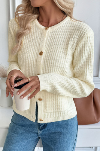 Solid Color Sweater Button Long Sleeved Cardigan