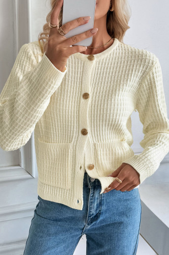 Solid Color Sweater Button Long Sleeved Cardigan