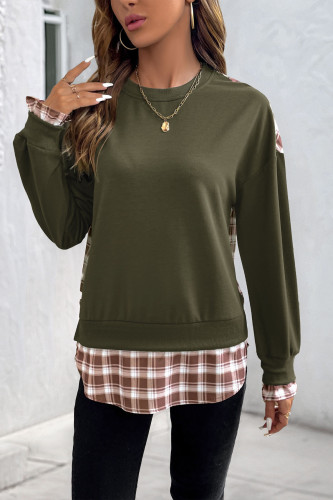 Plaid Patchwork Round Neck Short Sleeve Hoodie