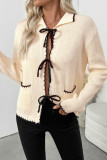 Bow Lapel Long Sleeved Cardigan Sweater
