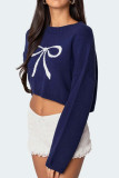 Bow Tie Round Neck Long Sleeved Short Sweater