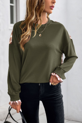 Plaid Patchwork Round Neck Short Sleeve Hoodie