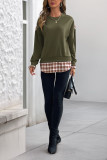 Plaid Patchwork Round Neck Short Sleeve Hoodie