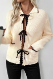 Bow Lapel Long Sleeved Cardigan Sweater
