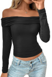One Shoulder Long Sleeved Pleated Solid Color Shirt