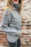 Stand Up Collar Long Sleeved Knitted Sweater