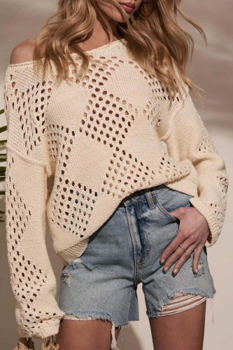 One Shoulder Hollowed Long Sleeved Knitted Sweater