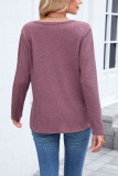Waffle Solid Color V-Neck Long Sleeved T-Shirt