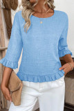 Round Neck Solid Color Ruffled Sleeve Shirt