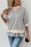 Half High Neck Loose Long Sleeve Striped Sweatshirt