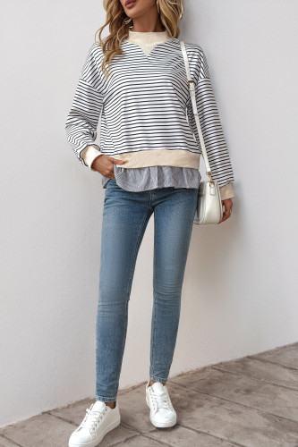 Half High Neck Loose Long Sleeve Striped Sweatshirt