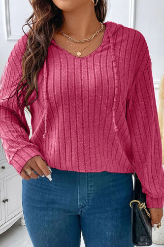 Large Size V-Neck Hooded Long Sleeved T-Shirt