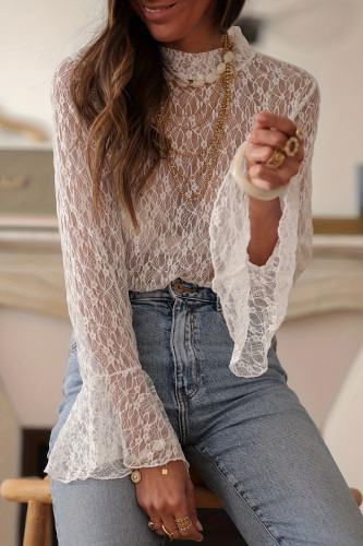 Lace Hollowed Out Long Sleeved T-Shirt