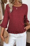 Round Neck Solid Color Ruffled Sleeve Shirt