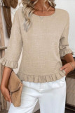 Round Neck Solid Color Ruffled Sleeve Shirt