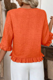 Round Neck Solid Color Ruffled Sleeve Shirt