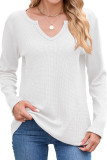 Waffle Solid Color V-Neck Long Sleeved T-Shirt