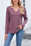 Waffle Solid Color V-Neck Long Sleeved T-Shirt