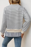 Half High Neck Loose Long Sleeve Striped Sweatshirt