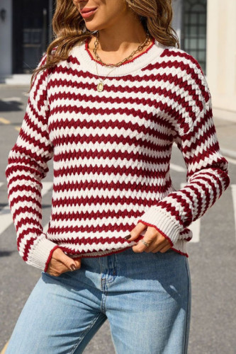 Striped Long Sleeved Knitted Round Neck Sweater