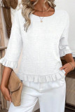 Round Neck Solid Color Ruffled Sleeve Shirt
