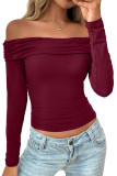 One Shoulder Long Sleeved Pleated Solid Color Shirt