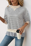 Half High Neck Loose Long Sleeve Striped Sweatshirt