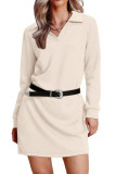 Lapel Solid Color Long Sleeved V-Neck Dress