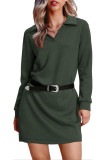 Lapel Solid Color Long Sleeved V-Neck Dress