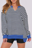 Striped V-Neck Loose Sports Sweatshirt