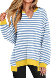 Striped V-Neck Loose Sports Sweatshirt