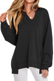Striped V-Neck Loose Sports Sweatshirt