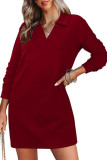 Lapel Solid Color Long Sleeved V-Neck Dress
