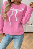 Retro Bow Print Jacquard Long Sleeve Sweater