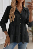 Solid Color Long Sleeved Lapel Pleated Shirt
