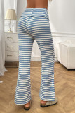 High Waisted Striped Printed Wide Leg Pants