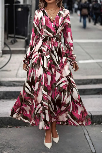 Bohemian V-Neck Printed Long Sleeved Dress