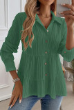 Solid Color Long Sleeved Lapel Pleated Shirt
