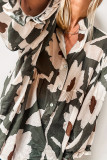 V-Neck Printed Ruffled Long Sleeved Shirt