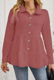 Solid Color Long Sleeved Lapel Pleated Shirt