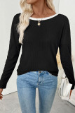 Solid Color Backless Bow Long Sleeved T-Shirt