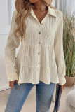 Solid Color Long Sleeved Lapel Pleated Shirt