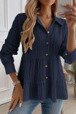 Solid Color Long Sleeved Lapel Pleated Shirt