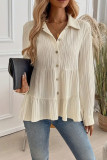 Solid Color Long Sleeved Lapel Pleated Shirt