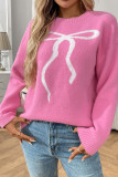 Retro Bow Print Jacquard Long Sleeve Sweater