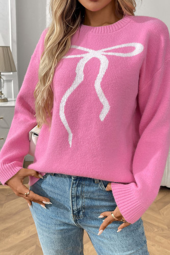 Retro Bow Print Jacquard Long Sleeve Sweater