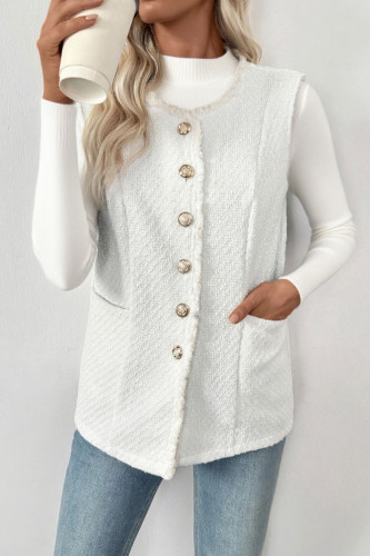 Solid Color Sleeveless Button Cardigan Jacket