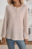 Poluoge Button Round Neck Long Sleeve T-Shirt