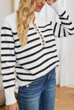 Striped Button Long Sleeved Knitted Sweater