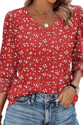 V-Neck Seven Quarter Sleeve Printed T-Shirt